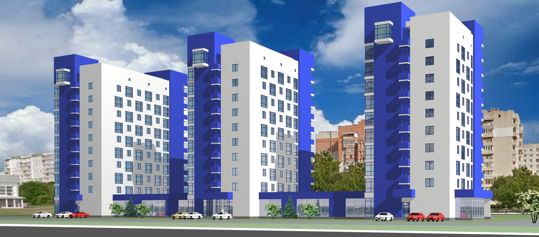 Neubau einer Wohnanlage mit integrierten und angebauten Nutzflächen in der Kowpaka-Straße 59/4 in Sumy